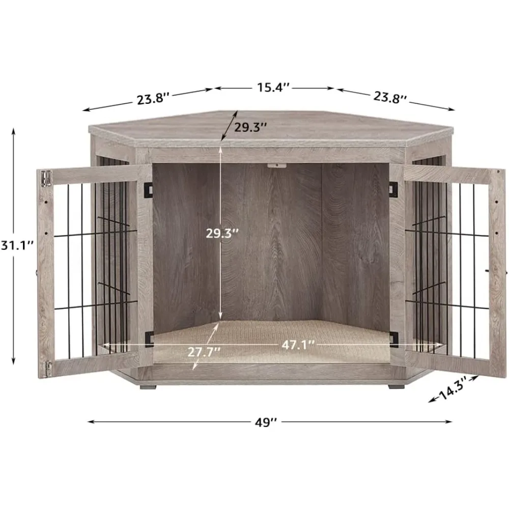 زاوية رف الكلاب والأثاث، طاولة نهاية خشبية زاوية بيت الكلب مع وسادة، طاولة جانبية زاوية للحيوانات الأليفة في الأماكن المغلقة للكلاب، واسعة #5