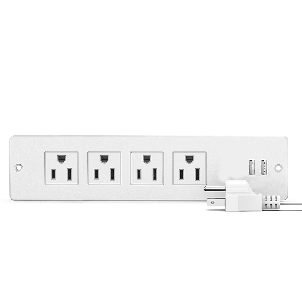 Regleta de alimentación integrada oculta, 4 enchufes de CA con 2 puertos USB, enchufe múltiple para mesa de conferencias, escritorio de oficina