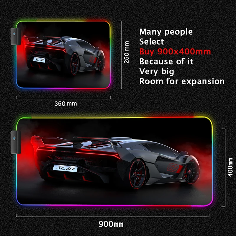 Car Super Cool RGB Mouse Pad LED Backlight Gamer Mousepad Large Anti-Slip Rubber Keyboard Pads XXL Esports Computer Desktop Mat