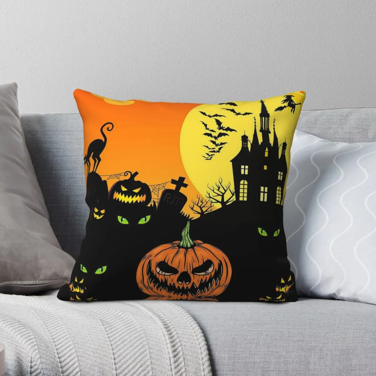 Spooky Halloween Eat Drink Be Scary Square Pillowcase Polyester Linen Velvet Pattern Decor Throw Pillow Case Bed Cushion Cover