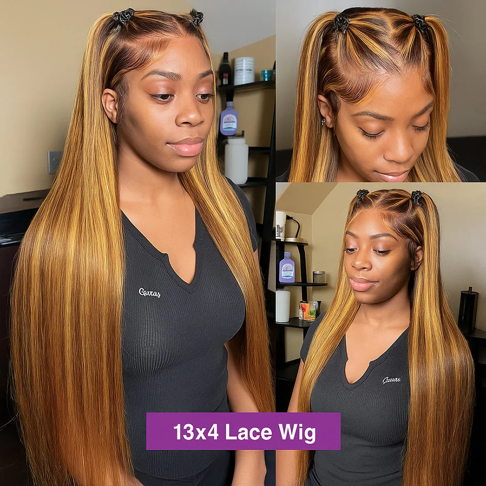 العظام مستقيم تسليط الضوء على خصلات الشعر المستعار الإنسان 13x4 HD الدانتيل الباروكات الأمامية العسل شقراء الملونة 4/27 قبل قطعها باروكة من شعر طبيعي برازيلي