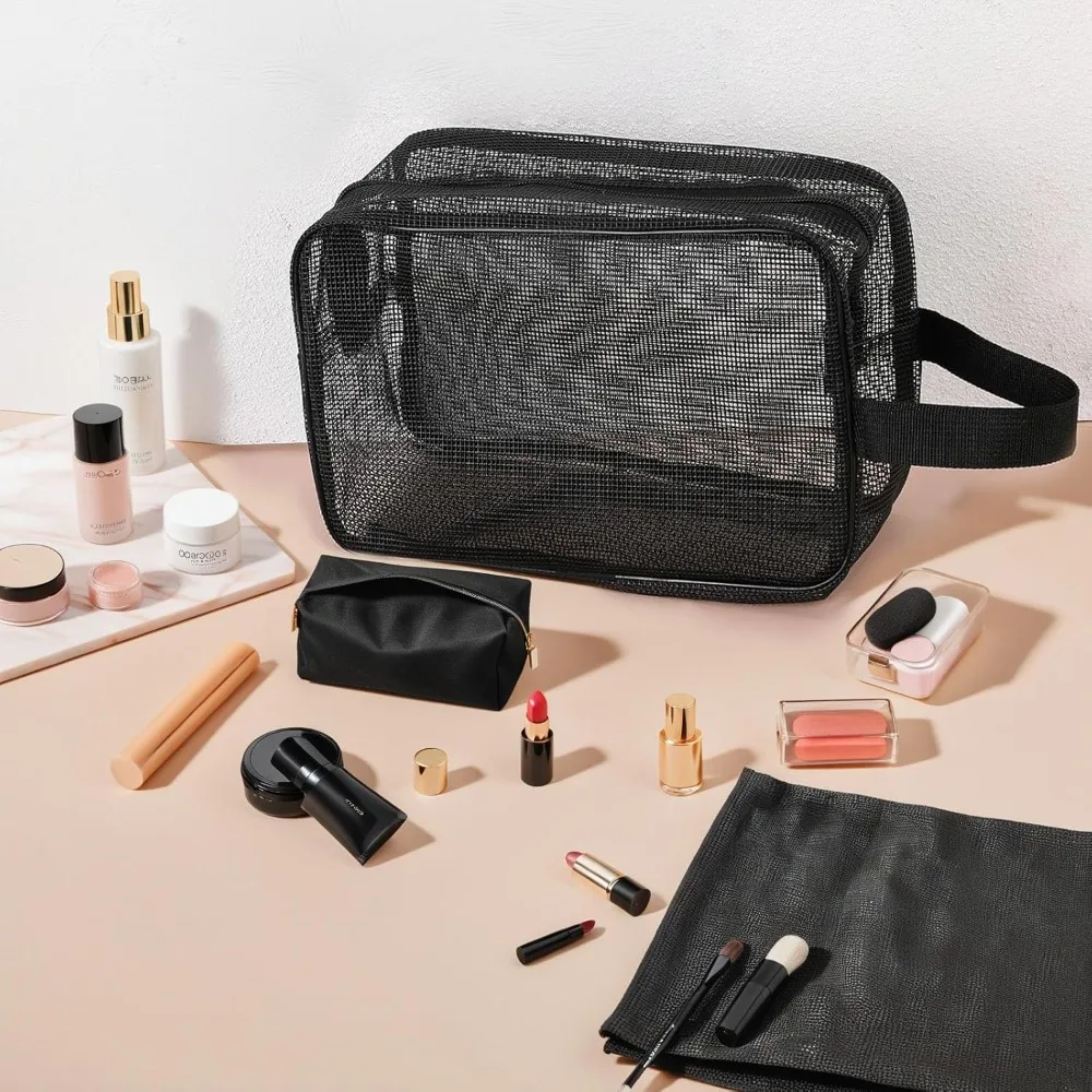 Mesh Shower Caddy Toiletry Bag Dual-Zip Large Capacity Multifunctional Tote for Travel Gym Camping Outdoor Black