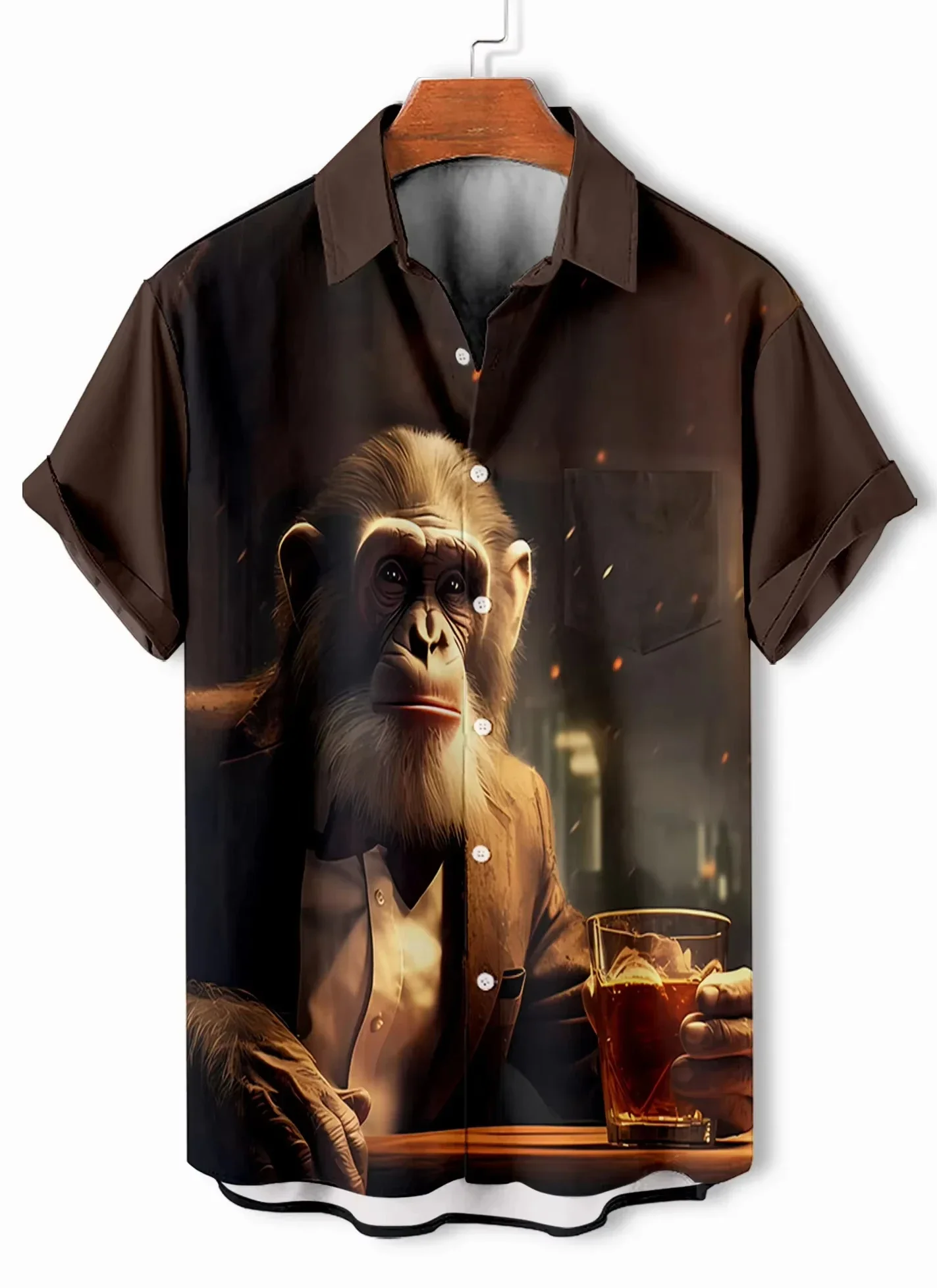 Hawaiian Mens Shirts Fun Monkey pattern 3D Printed Tops Casual Short Sleeve Button Casual Beach Shirt Summer Men's Clothing