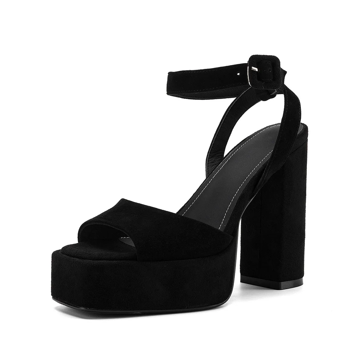 waterproof table high heels thick heel leather matte square head fish mouth one-word buckle with sandals women's height increase