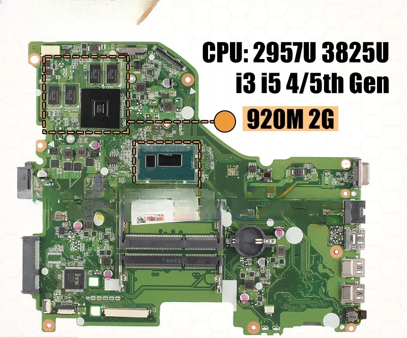 For E5-573 Notebook Mainboard DA0ZRTMB6D0 NBMYH1100 2957U 3825U i3 i5 4/5th GPU 920M Laptop Motherboard DDR4 Full Tested