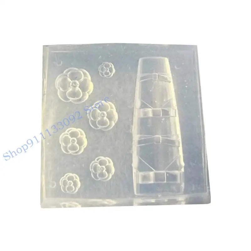 

H9ED Тисненая форма для дизайна ногтей ручной работы с бантом и цветочным дизайном, многоразовая силиконовая форма