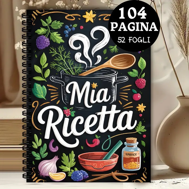 Italienisches Rezeptbuch, 104-seitiges leeres Küchennotizbuch, perfektes Geschenk für Familienköche, handgezeichnete, lebendige Kochthemenillustration
