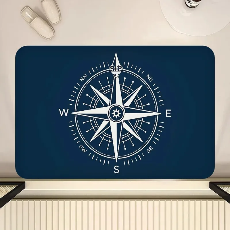 VIKAMA Nautical Compass Hallway Rug Machine Washable Living Room Sofa Area Rug Kitchen Door Mat Entrance Hallway Rug