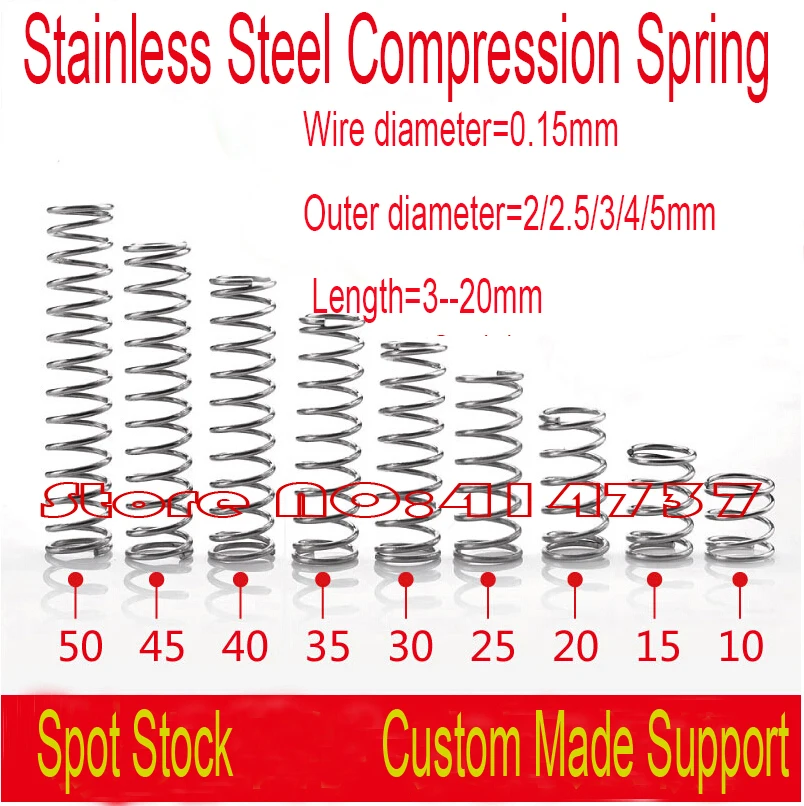 

50pcs 0.15mm wire OD=2/2.5/3/4/5mm Precision spring series spot spring compression pressure springs