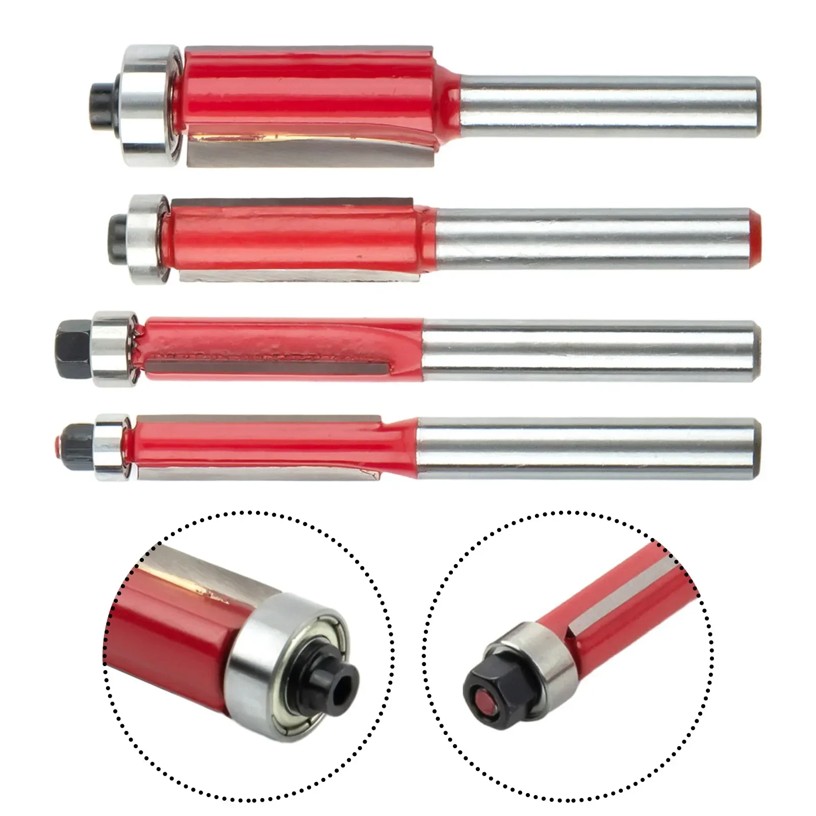 4pcs 1/4 Inch Shank Straight Flush Trim Wood Router Bit With Top Bearing 6mm 6.35mm 8mm Shank Tenon Cutter Tools For Woodworking