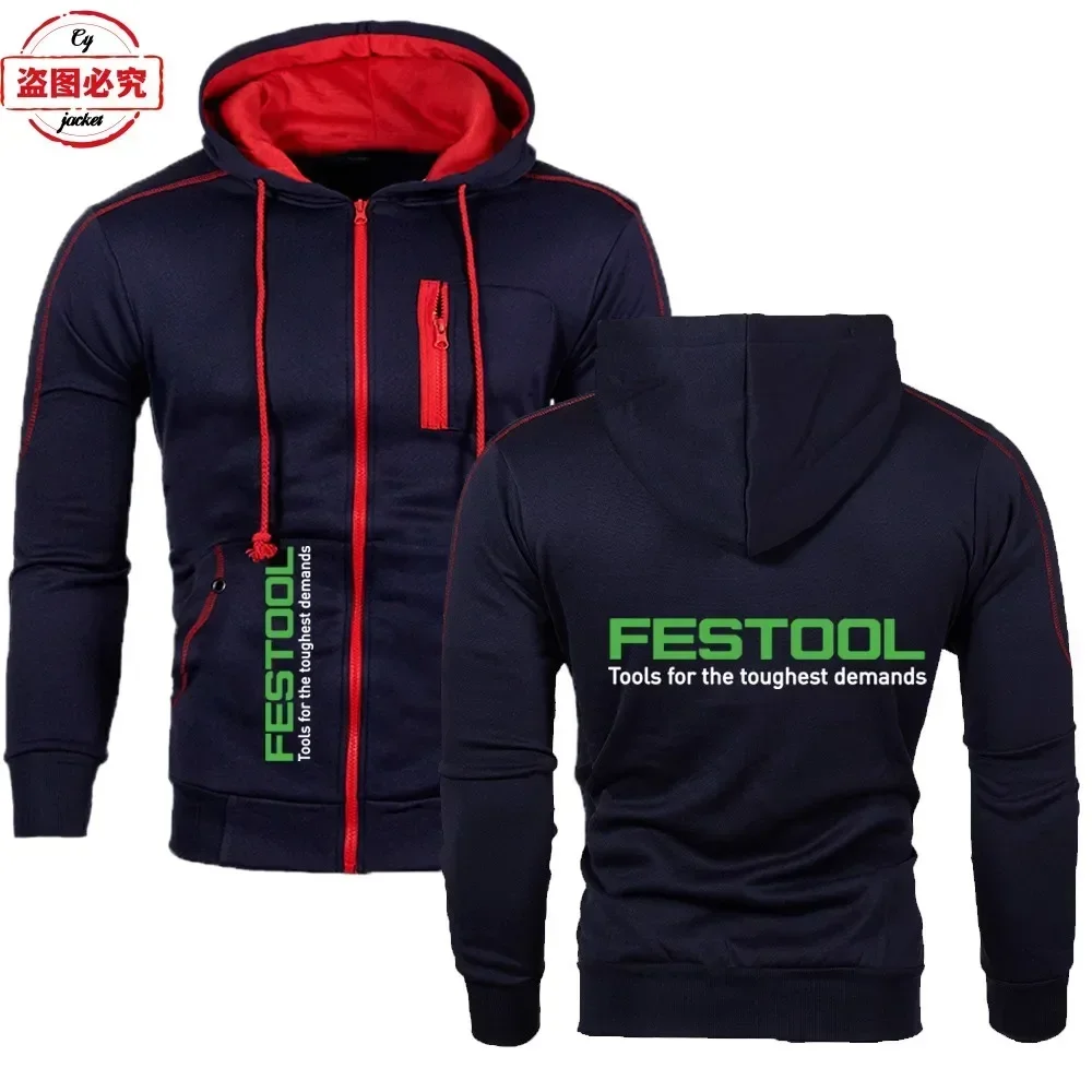 Festool Logo Printed Workwear Casual Zipper Jacket Men's Spring and Autumn Hoodie Team Uniform Pullover European Sizes