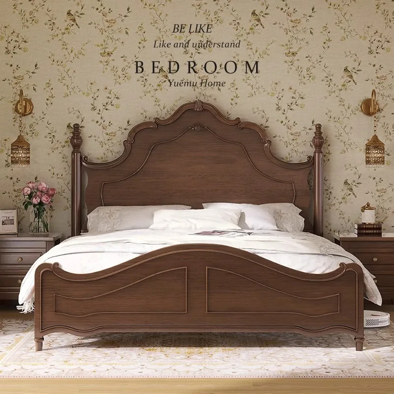 

Design Modern French Flower Carving Solid Wood Bed Elegant