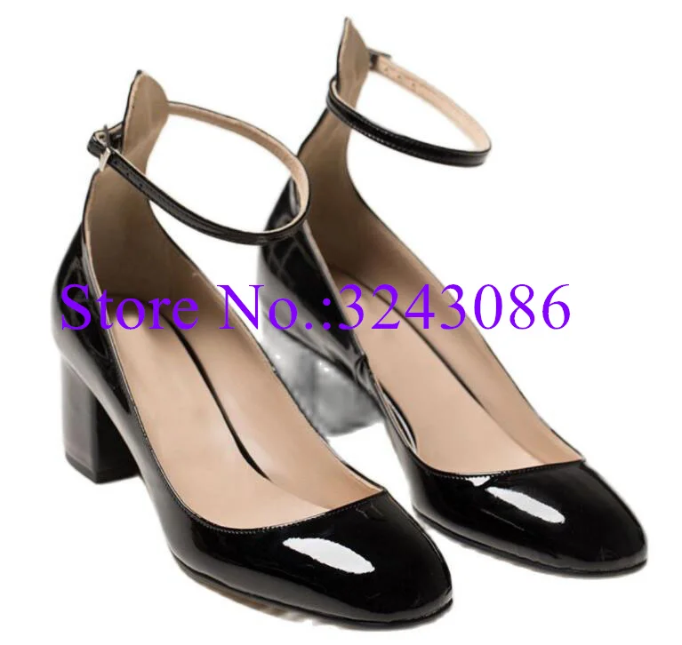 New Round Toe Chunky Heel donna décolleté Fashion Buckle Strap tacchi alti scarpe Lady Large Size Office Dress Shoes Dropship