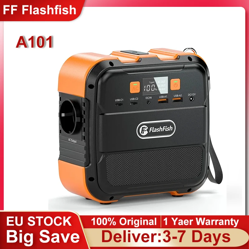 Estación de Energía Portátil FF Flashfish 230V Mini Recargable 120W 97.68Wh, Generador Solar, Banco de Energía Tipo-C para Avión