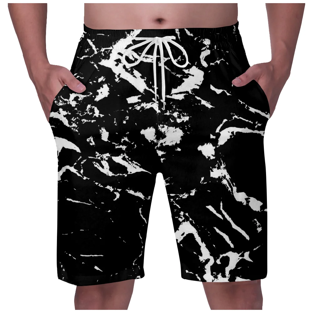 Men's Summer Shorts Swimsuits Surf Hawaiian Marbling Beach Swim Sports Pants Board Mesh Summer Men's Clothing