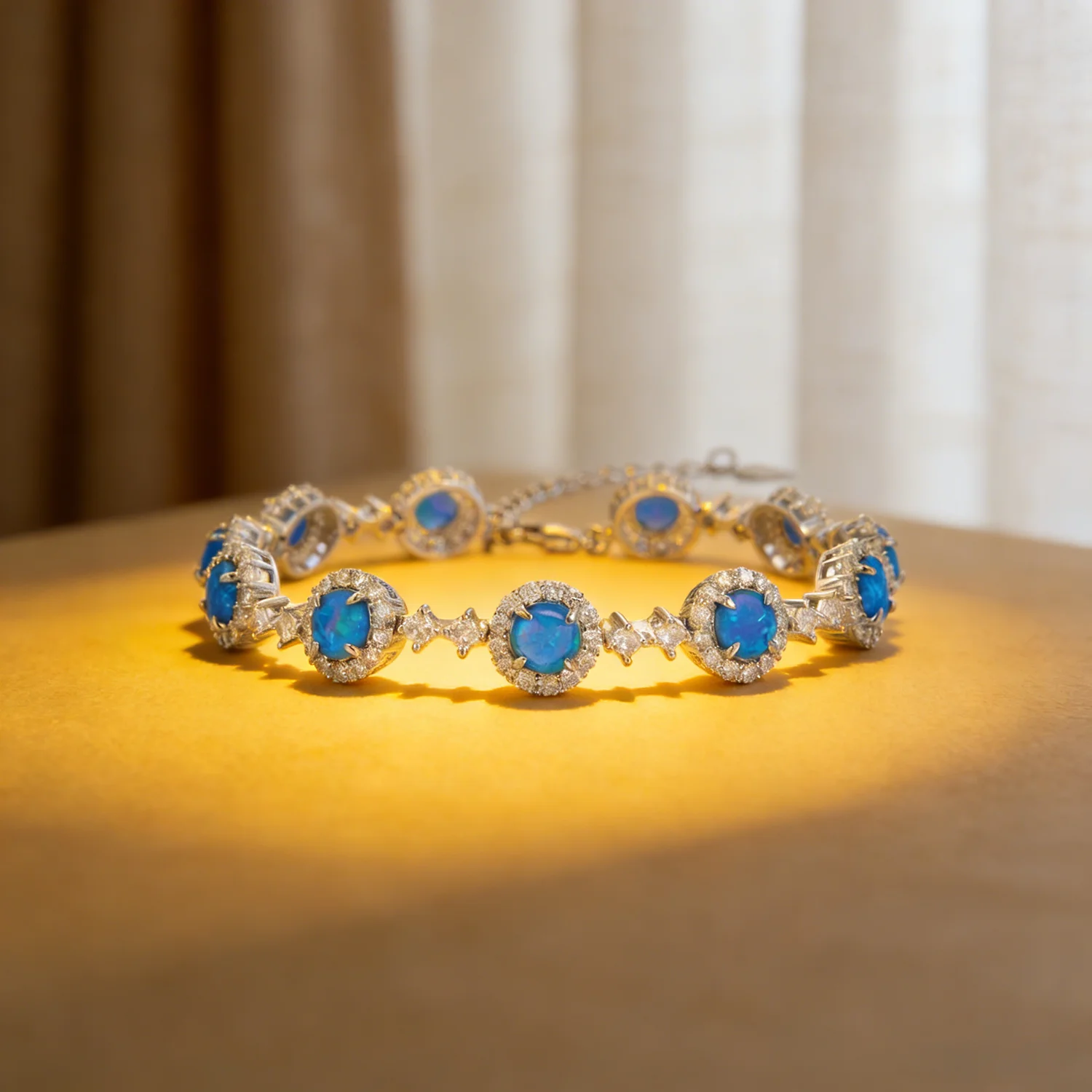 繊細なラウンドブルーファイアーオパールテニスブレスレット、キ - Tennis Bracelet Cubic のレビューと価格