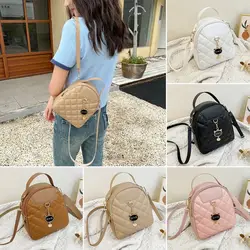 Fashion Small Backpack Women Girls Shoulder Bags Grids PU Leather Bag Mini School Bags Casual Rucksack