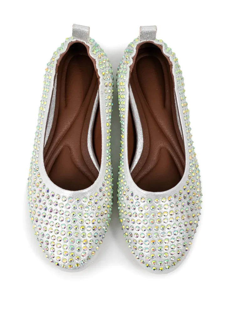 Zapatos planos de Ballet para mujer, sandalias grandes cómodas con punta redonda y diamantes de agua, Mary Jane, novedad de primavera y verano, 2024