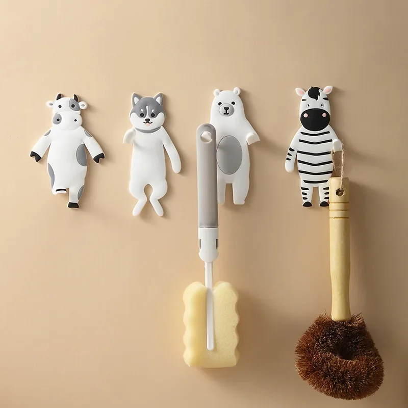 Creative animal adhesive hook cute cartoon strong traceless key hook bathroom refrigerator post punch free hanger wall hook