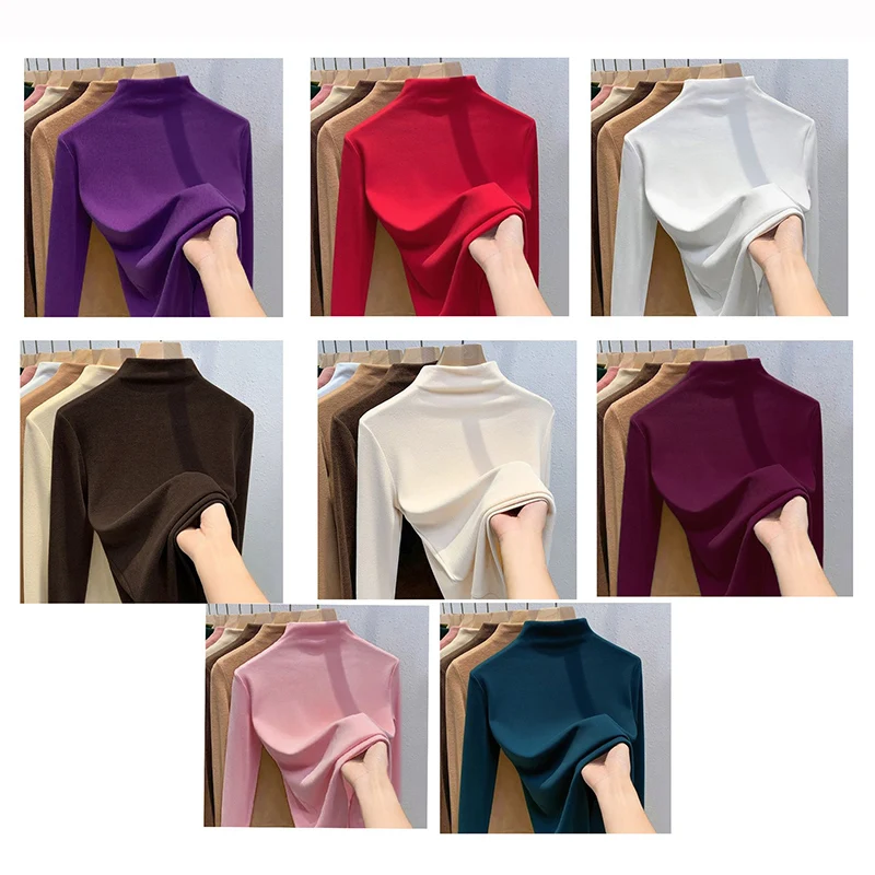 

Женское нижнее белье с высоким воротником, топы, женская модная узкая тонкая одежда, повседневные термопуловеры с длинными рукавами для девочек