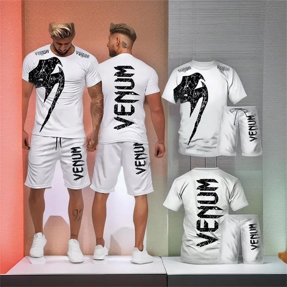 Summer Latest Men's Sports Venom Printing Men's Suit 3D Printing  Men Clothing Set Men T-shirt Slim Gym Fitness Boxing Running