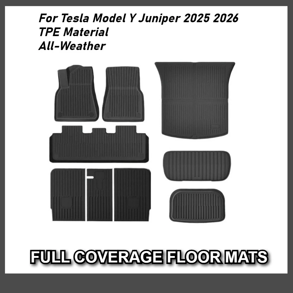 

Floor Mats For Tesla Model Y Juniper 2025 2026 TPE All-Weather Trunk Liners Odorless Back Cushion Cargo Protective Pads