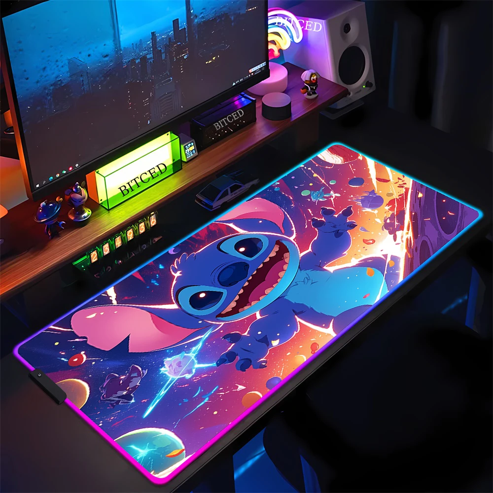 

Cute anime couple Stitch RGB Pc Gamer Keyboard Mouse Pad Mousepad LED Glowing Mouse Mats Rubber Gaming Computer Mausepad