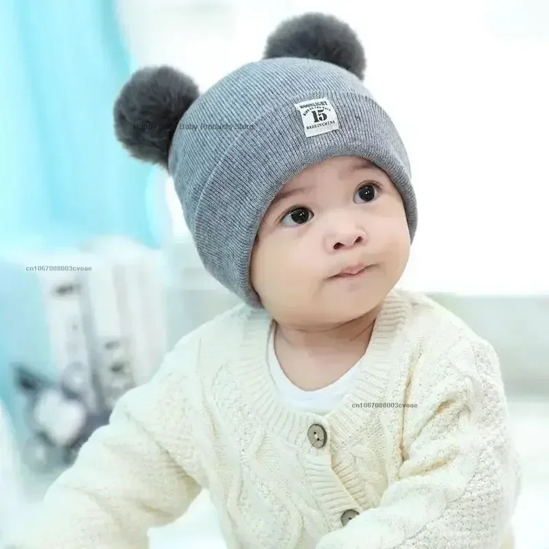 Autumn Winter Baby Warm Knitted Hats with Kids Knit Beanie Hat Solid Color Children Hat for Boys Girls Accessories 0-3Y