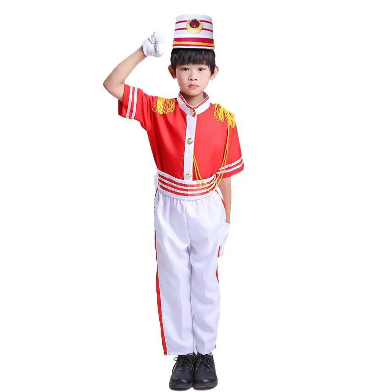 Children's Drum and Horn Team Costumes Honor Guard Kindergarten Flag-bearer, Military Drum and Pipe Band Performance Costumes