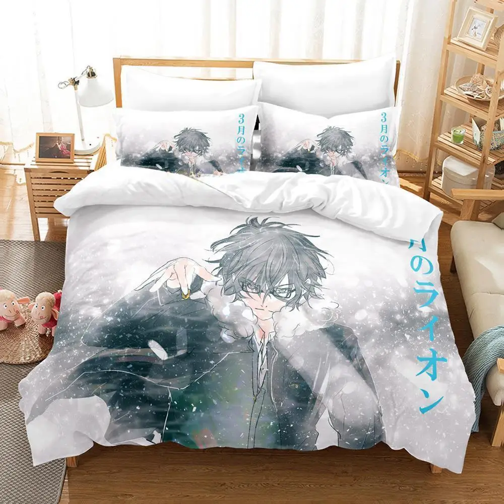 Комплект постельного белья с 3d принтом из мультфильма «Март приходит как лев», комплект постельного белья в стиле аниме, комплект из трех предметов для взрослых и детей, комплекты пододеяльников для спальни, домашний текстиль