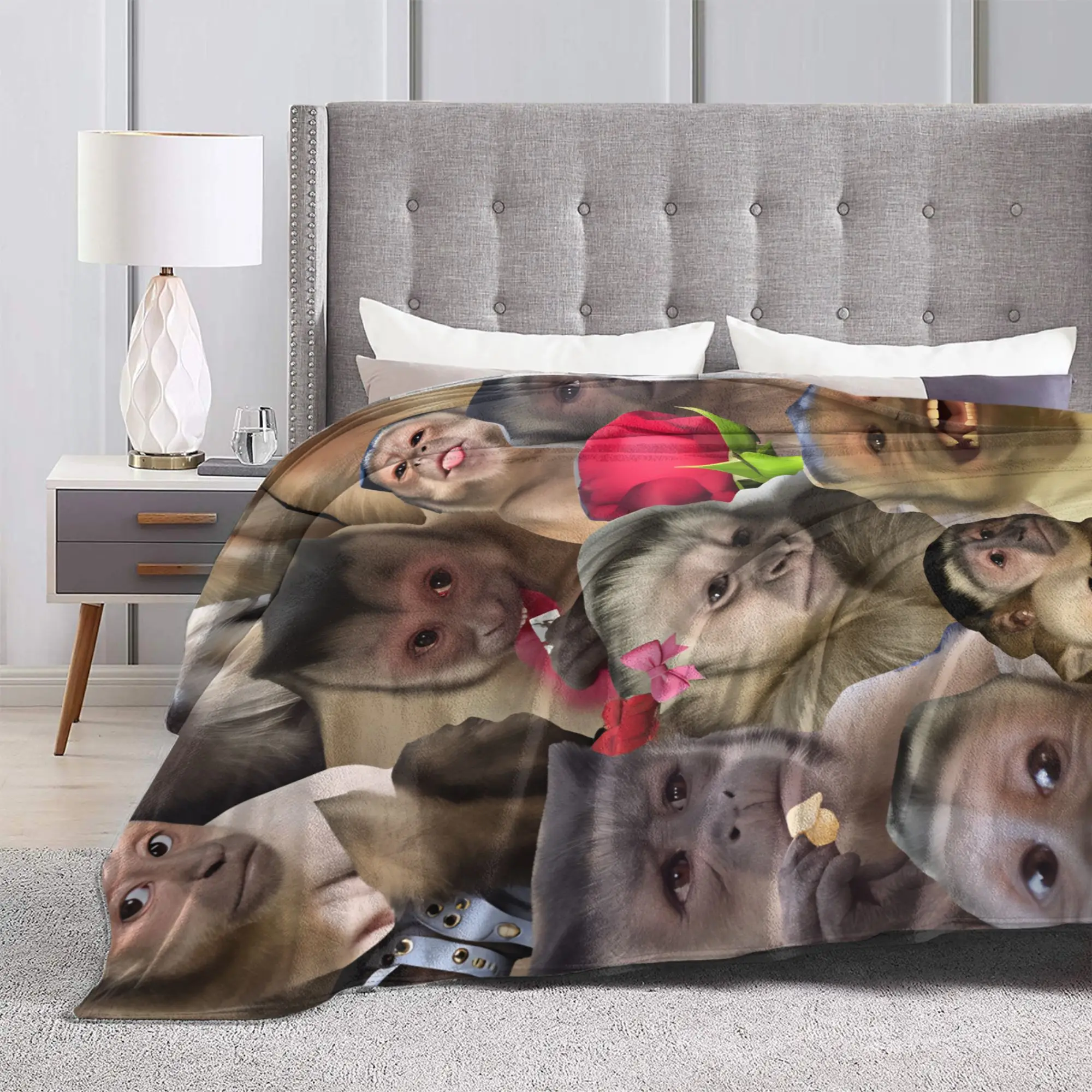 Monkey Face Collage Flannel Blankets Winter  Soft Throw Blanket for Child Outdoor Pattern Bedspread Sofa Bed Cover