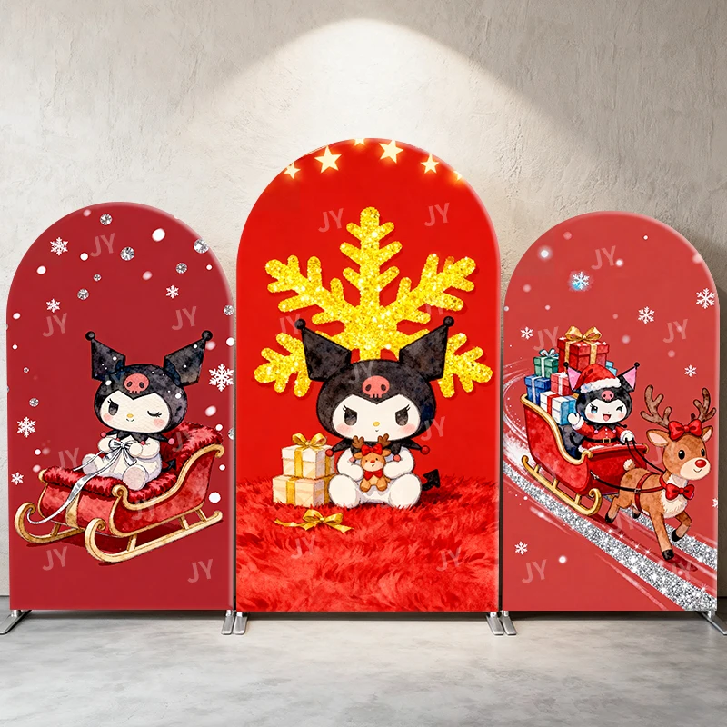 

Kuromi Arch Backdrop Cover Sanrio Children's Room Xmas Home Decoration Photo Booth Stretch Fabric Birthday Party Decorations