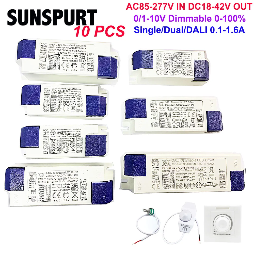 

DALI 5-70W 100-277V 0-10V/1-10V Led Driver Dimmable Isolated Power Supply Terminal Block Constant Current 0.3A-1.5A Flicker Free