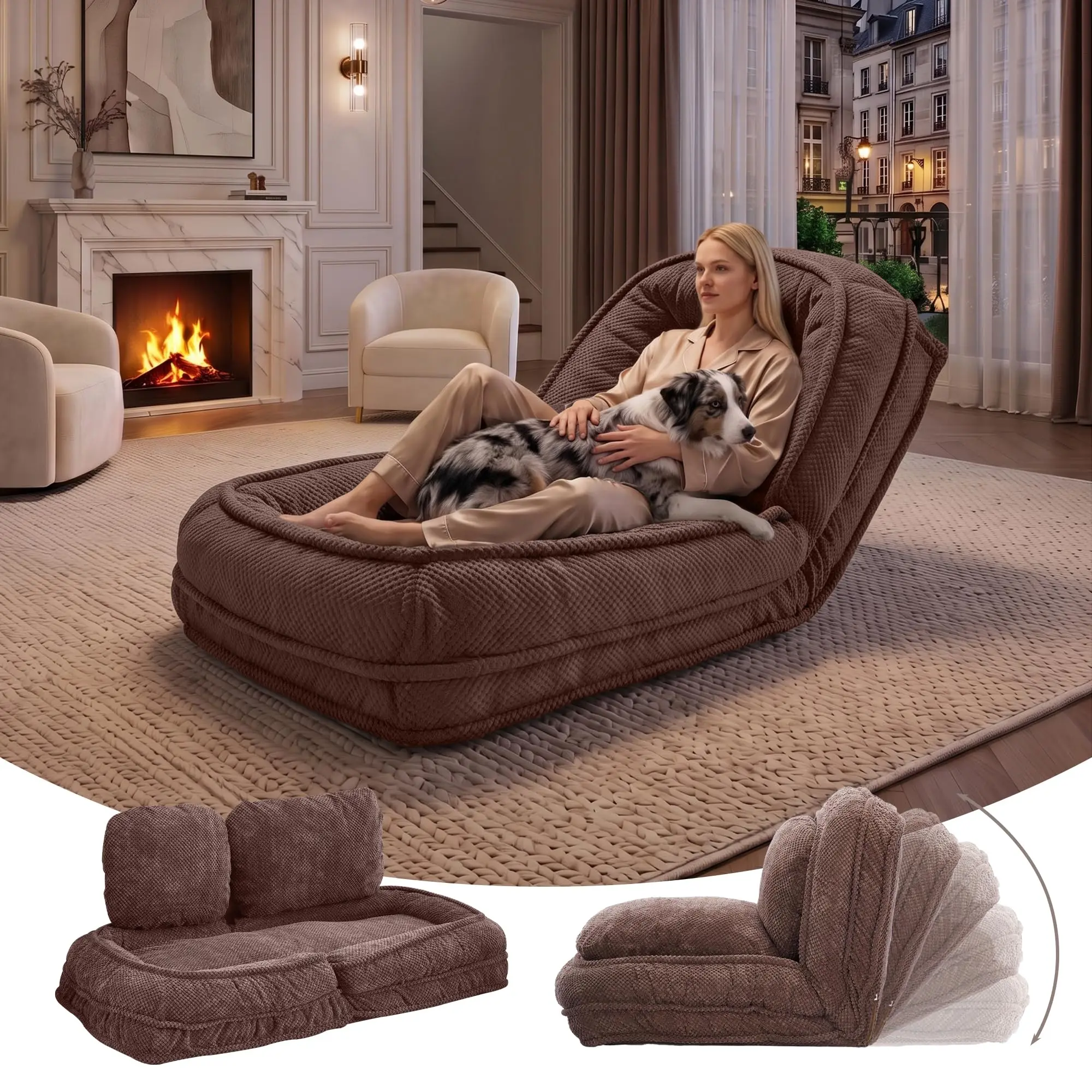 Human Dog Bed, Lazy a Couch, Plush Floor Gaming Chair,5 Adjustable Position, sit, Sleep, fold, Suit to Put in Bedroom