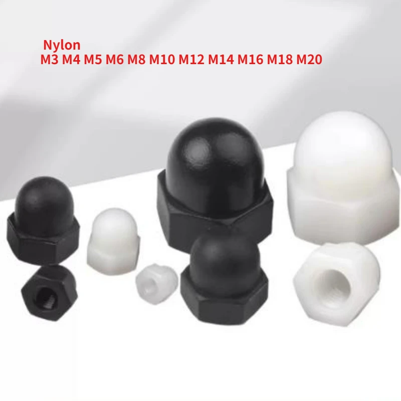 

4-200 шт. M3 M4 M5 M6 M8 M10 M12 M14 M16 M18 M20 Черный/белый пластиковый нейлоновый желудовый колпачок Купольные гайки Шестигранная гайка для винтовых болтов