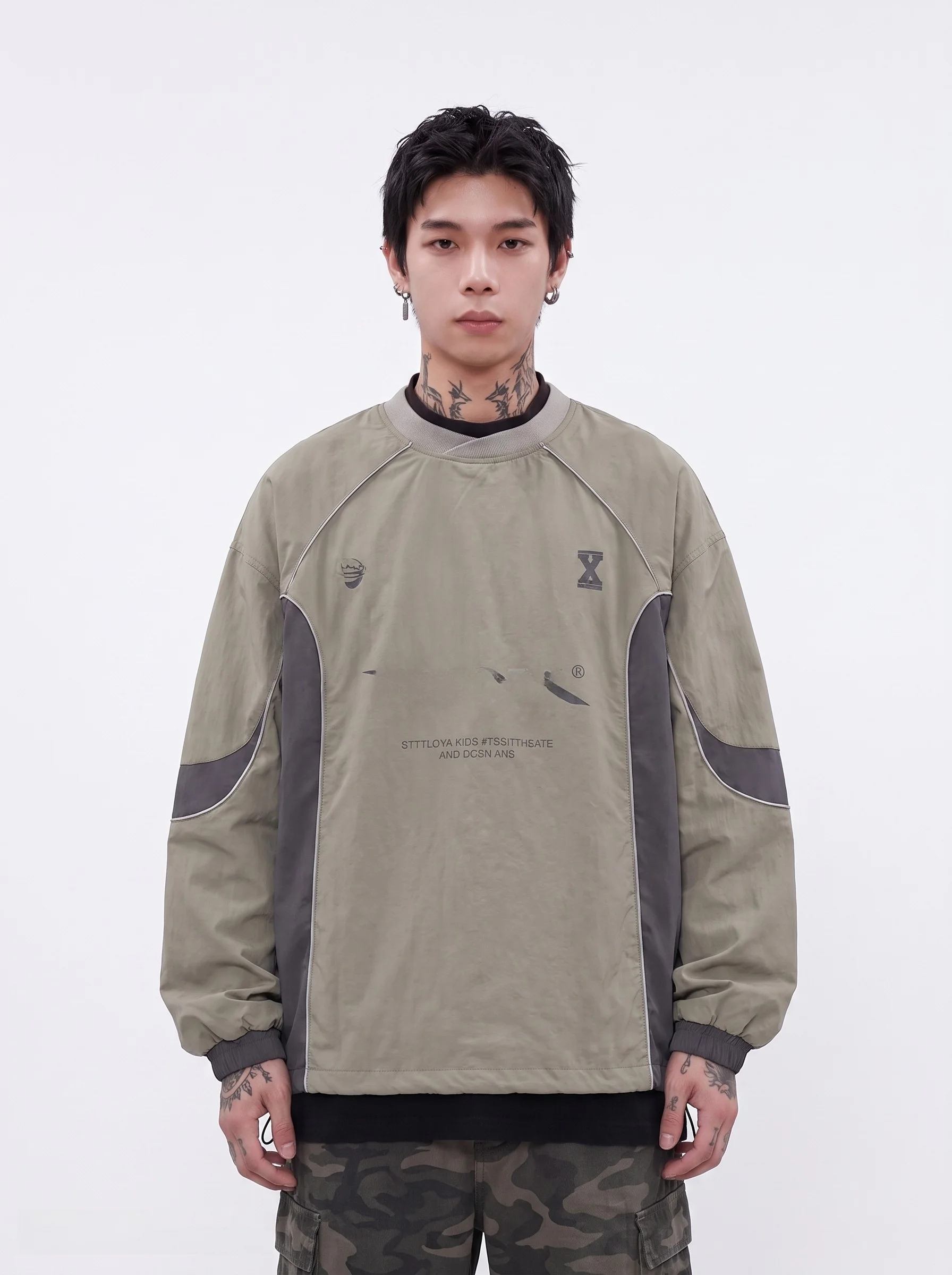 Mr. WH American Retro Sport Street Deconstructed Design down Jacket Hoodie Men's Long Sleeve Top Polyester Loose Fit Spring A...