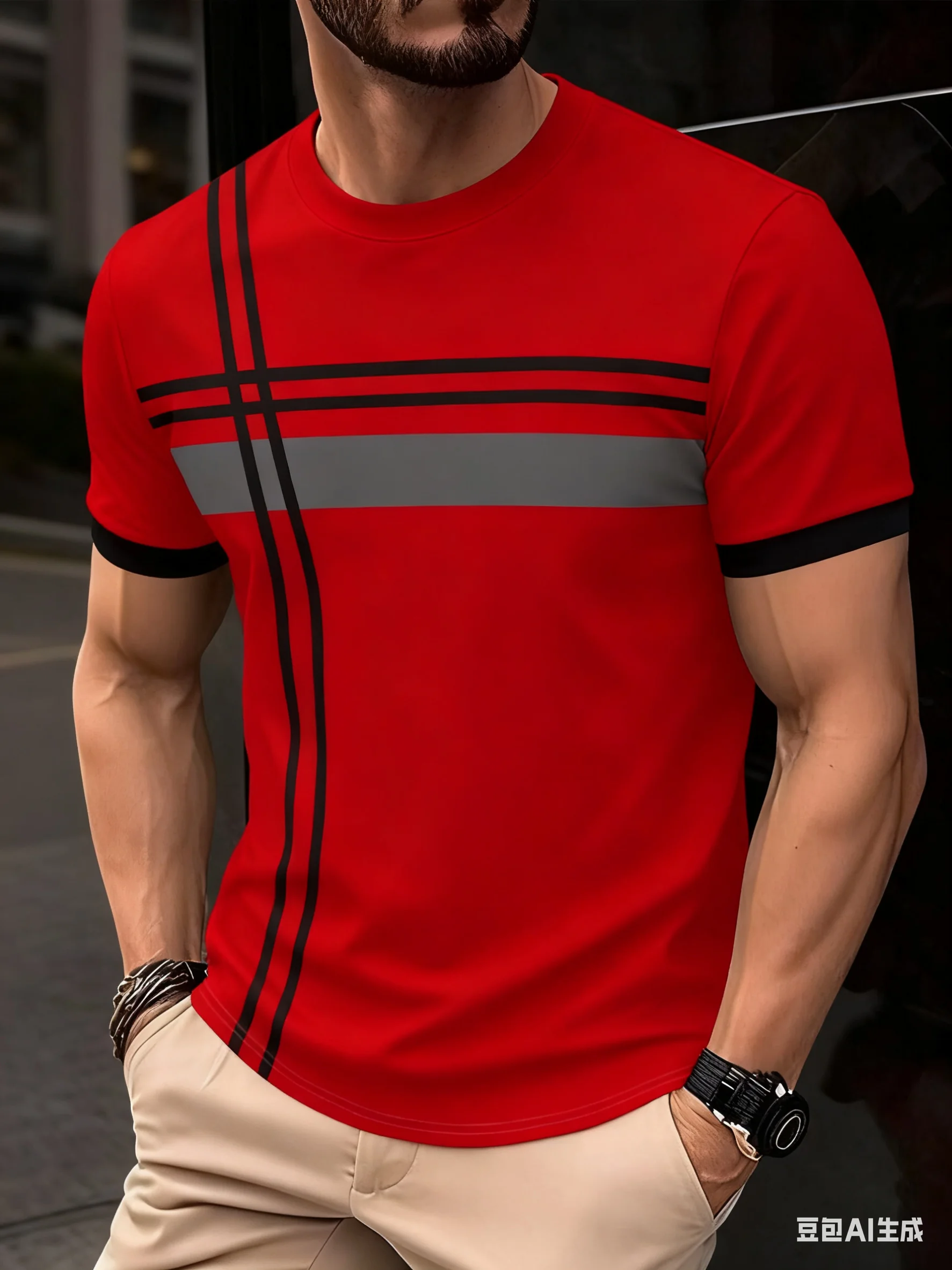 Simple Stripe Print Men's T shirts Business Casual O-neck Short Sleeve Tops Fashion Loose Breathable Tees Summer Street Pullover