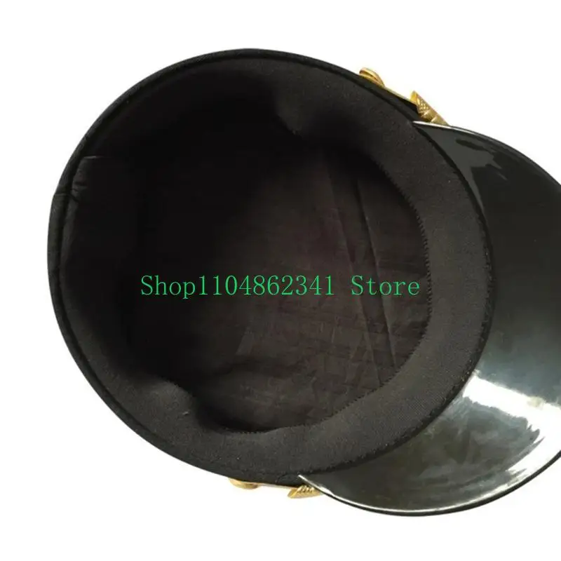 652F Black Security Guard Hat Carnivals Adult Soldier Hat Role Play Doorman Hotel Waiter Hat Adult Cosplay Party Black Hats
