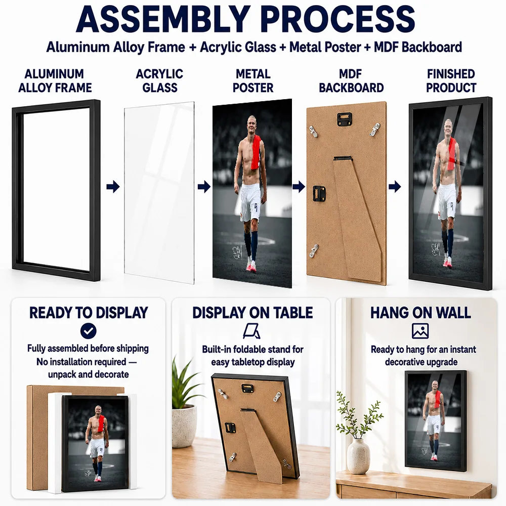 Erling Haaland Metal Poster With Aluminum Alloy Frame Personalized Stadium Hero Illustration Wall Art For Bedroom Supporter Gift