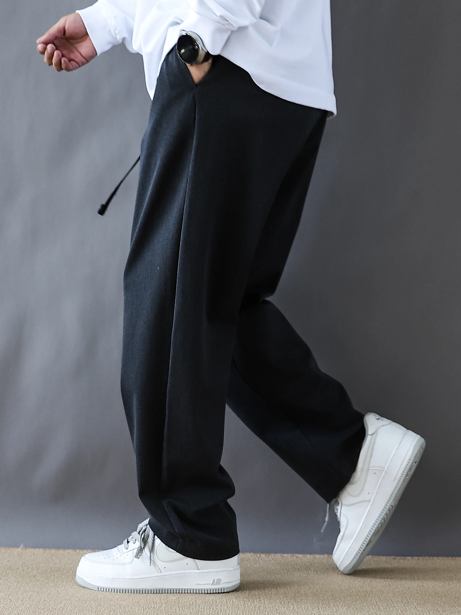 

Loose Straight Leg Men's ey Casual Pants Spring Autumn Season Comfortable Sports Trousers Wide Leg Western Sle