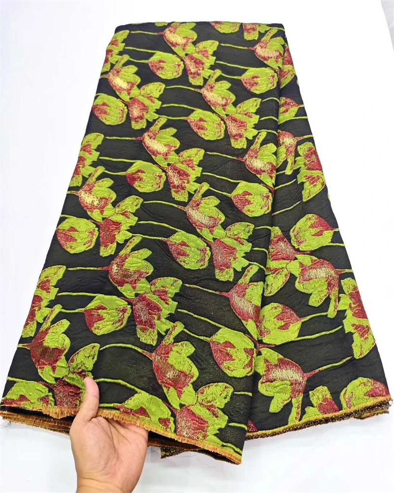 

African Brocade Jacquard Lace Fabrics 2025 High Quality 5Yards French Gilded Lace For Sewing Women Party Dresses