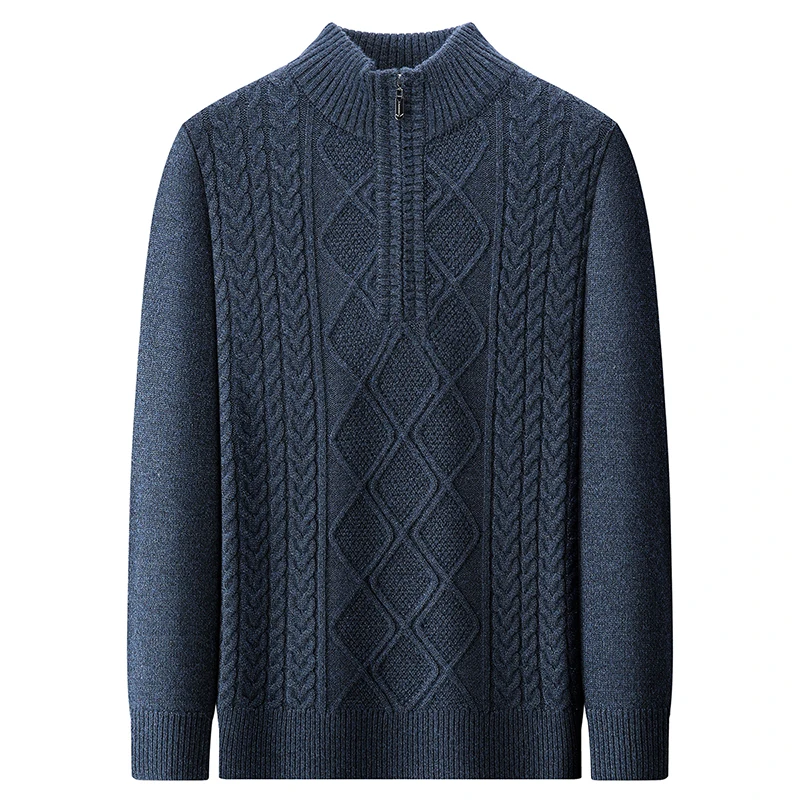 เสื้อสเวตเตอร์ผู้ชายแฟชั่นใหม่ แนวหนา ปี 2025 แฟชั่นฤดูหนาว คอตั้ง ถักลาย Argyle แขนยาว อุ่น ซิป