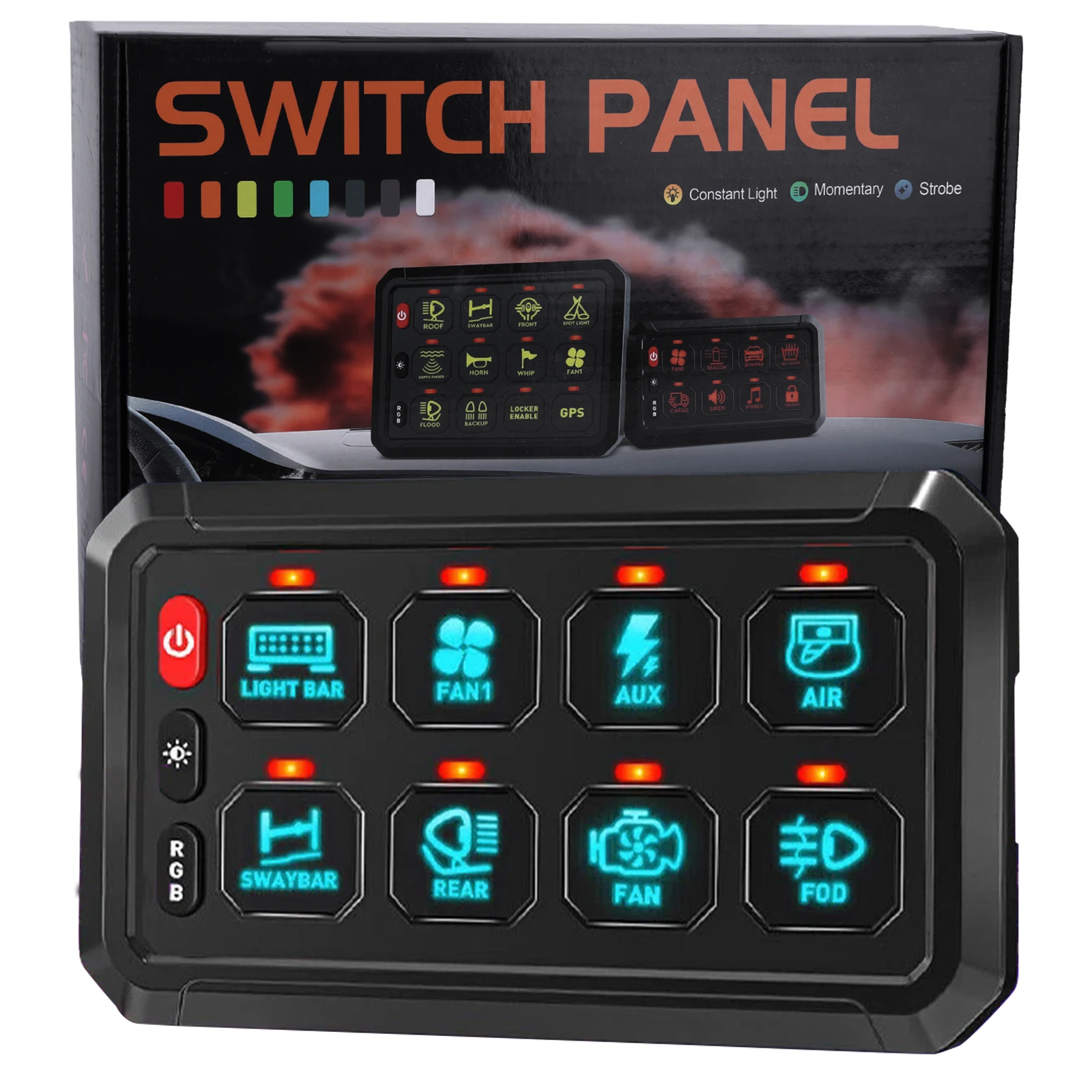 

8 Gang Switch Panel APP Control RGB Dimmable Switch Panel Electronic Relay System for Car ATV SUV UTV Truck Marine