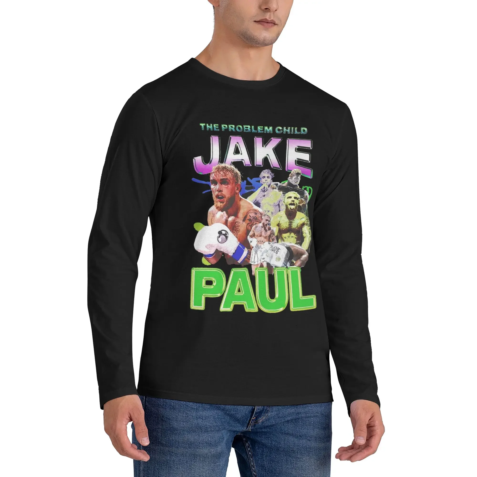 

Jake Paul Vintage 90s Style Retro Men's Long Sleeved T-shirt Breathable Round Neck T shirts Spring and Autumn Men tops