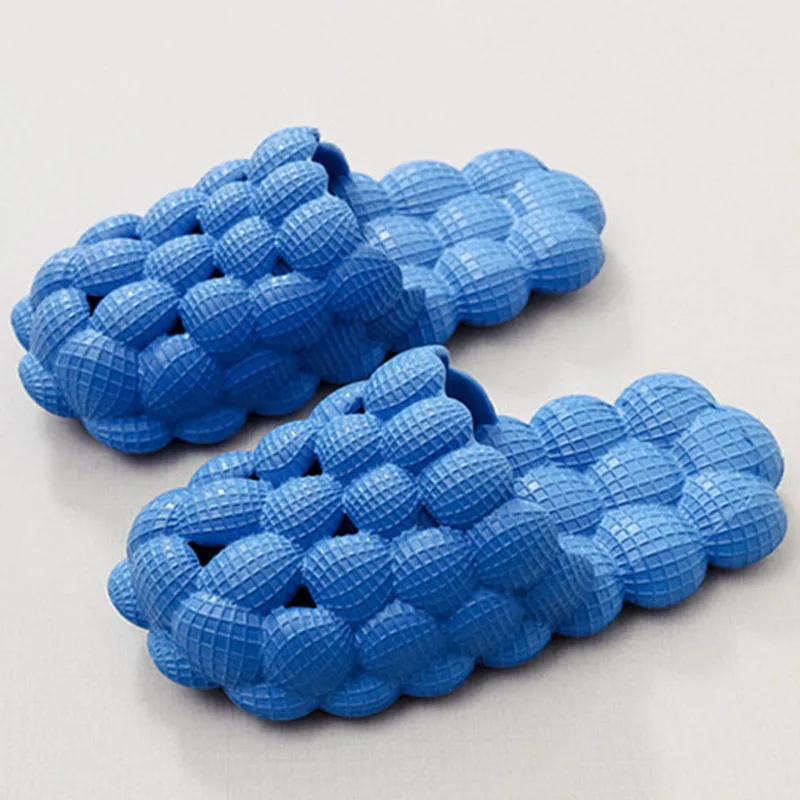 2023 Unisex Summer Women Outdoor Thick Soft Bottom Slippers Bubble Massage Litchi Sandals Solid Color Sandals Couple Slippers