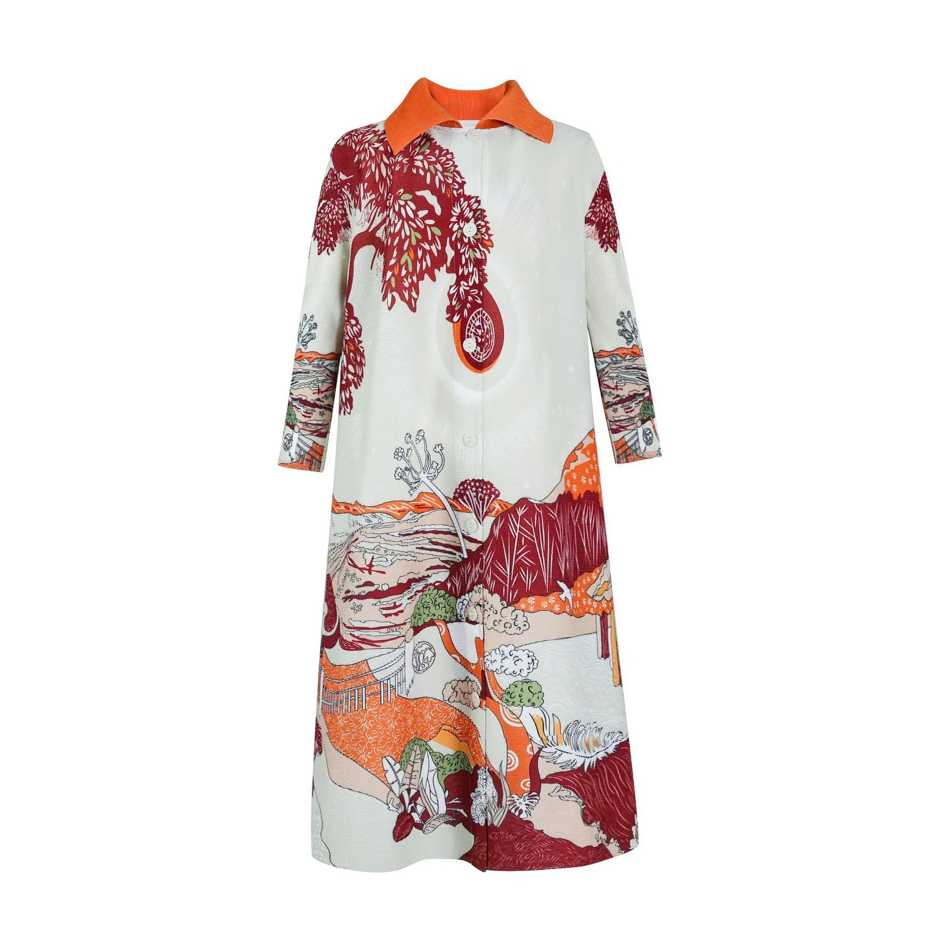

Miyake Pleated Plus Size Women's Cardigan, Loose Flesh Covering A-line Skirt, Fat Mm, Lapel, Elegant Temperament Dress