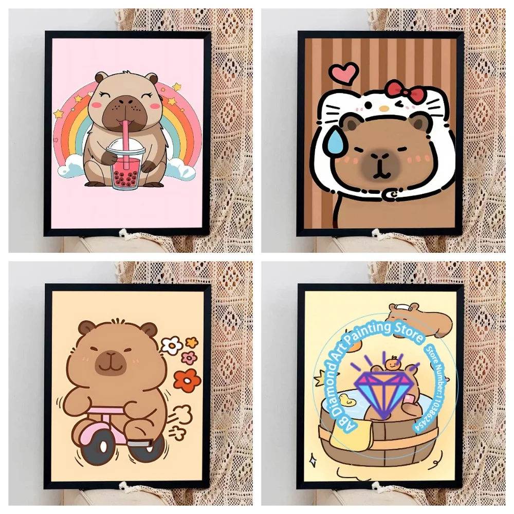 Cartoon Cute Capybara AB Diamond Painting Kit Square Round Diamond 5D DIY Mosaic Handmade Art Children's Gift Crafts Home Decor