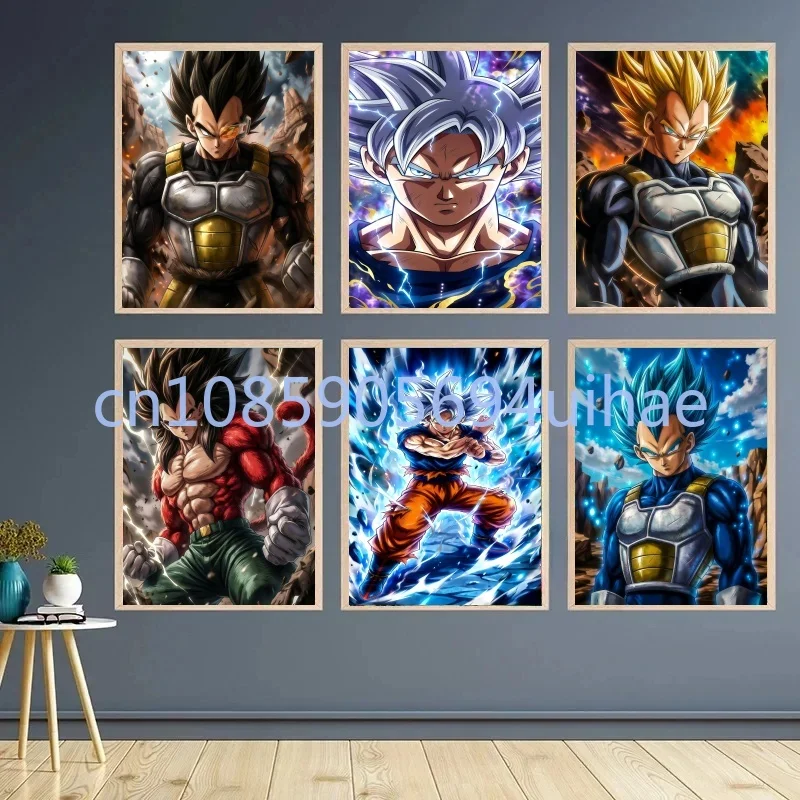 Póster de pintura en lienzo de Anime japonés Dragon Ball Z, Vegeta Goku Super Saiyan, decoración de pared, imagen, regalo de Navidad para niños