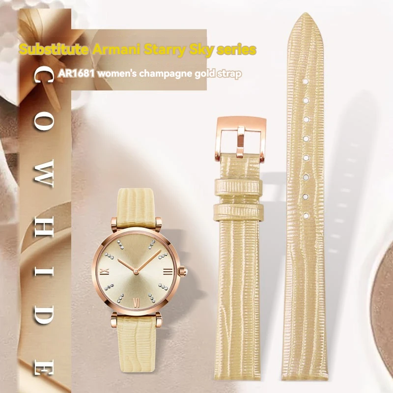 14mm leather lizard design champagne gold white women watch strap For Armani GYPSOPHILA Ferris Wheel AR1681 1683 1882 1926 1726