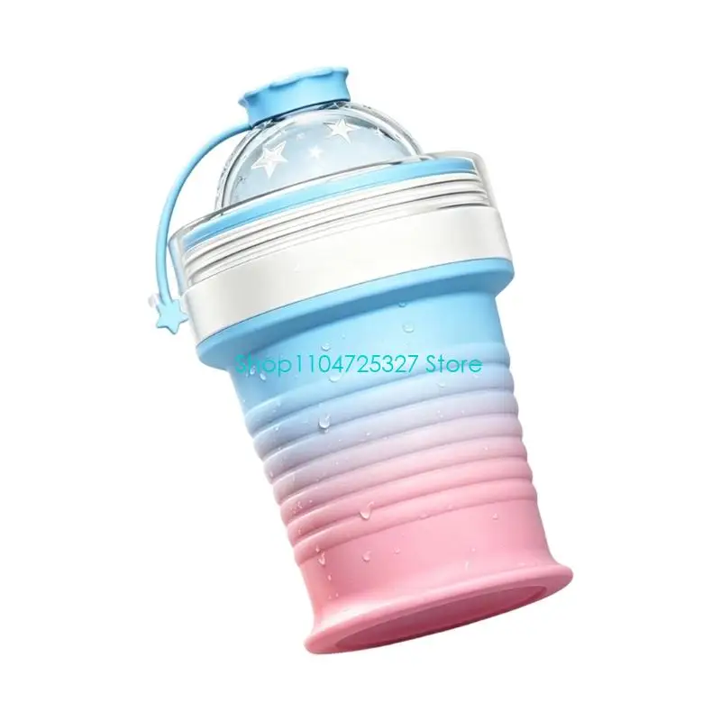 D8KF Leak Proof Silicone Bottle With Ice Cubes Mold Folding Drinking Cup With Lid